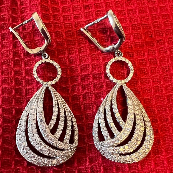 Silver CZ drop earrings - Picture 1 of 6